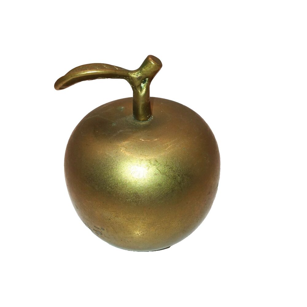 Vtg Brass Apple Bell With One Leaf On Stem Loud Ring 3x3"